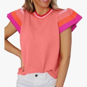 Colorful Plus Flutter Sleeve Top